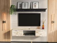 Tv-meubel met wandplank ELIAME 2 deuren marmer wit
