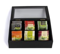 Cookinglife Theedoos - Theekist - Zwart - 6-vaks - Met Fluwelen Binnenkant - 24 x 16 cm