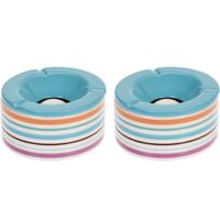 Set van 2x stuks terras asbakken/stormasbakken rond keramiek 14 x 7,5 cm blauw met streep