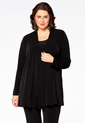 Yoek Cardigan met plooien | Zwart | Maat 58/60