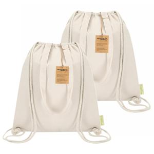 Koeltas rugzak - 2x - katoen - lunchpakket of drankjes - naturel - 7 l - 38 x 42 cm - met trekkoord