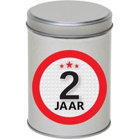 Zilver bewaarblik/opbergblik 13 cm met 2 jaar sticker   - - thumbnail