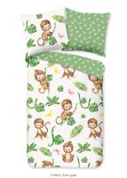 Good Morning Kinderdekbedovertrek "apen en bladeren" - Groen - (135x200 cm) - Katoen