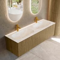 Badmeubel Mondiaz Kurve-Dlux | 150 cm cm | Meubelkleur Dusk | Wastafelkleur Ostra | Solid surface | Wasbak beiden zijden spoelbak | 2 kraangaten