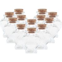 16x Mini glazen hartjes flesjes/potjes 4 x 4 x 6 met kurk dop - thumbnail