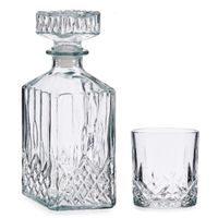 Luxe Karaf van gedecoreerd glas met 4x stuks water/whisky glazen set   -