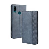 Voor Galaxy A10s magnetische Buckle retro Crazy Horse textuur horizontale Flip lederen draagtas met houder & kaartsleuven & fotolijstjes (blauw)