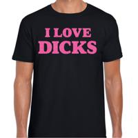 Foute party t-shirt voor heren - I love Dicks - zwart - glitter roze - carnaval/themafeest - thumbnail