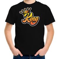 Koningsdag shirt zwart voor kinderen/ jongens - King met kroon XL (158-164)  -