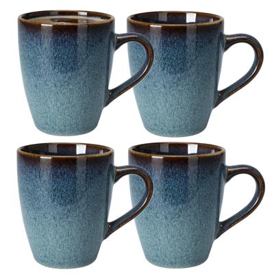Koffiemokken Pompei - 4x stuks - Keramiek - blauw - 350 ml - 9 x 11 cm - old stone look