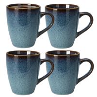 Koffiemokken Pompei - 4x stuks - Keramiek - blauw - 350 ml - 9 x 11 cm - old stone look