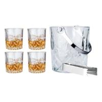 Whiskey set - 4 glazen en ijsemmer - met tang - glas - kristal - thumbnail