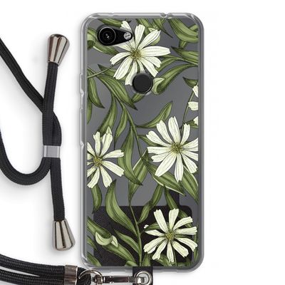 Wit bloemenpatroon: Pixel 3a Transparant Hoesje met koord
