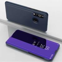 Voor Galaxy A10s plated spiegel links en rechts Flip cover met stand mobiele telefoon holster (paars blauw)