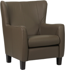 Bruine leren landelijke oorfauteuil Hug - poot hout zwart - Toledo Leer Moss (bruin leer)