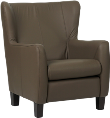 Bruine leren landelijke oorfauteuil Hug - poot hout zwart - Toledo Leer Moss (bruin leer)