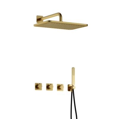Hotbath Gal - GL106 - Inbouw Regendoucheset - Geborsteld Messing PVD - 2 Stopkranen - Thermostatisch - Wandarm 35 cm - Hoofddouche 270x400 mm - Staafhanddouche - met GL106 - V02