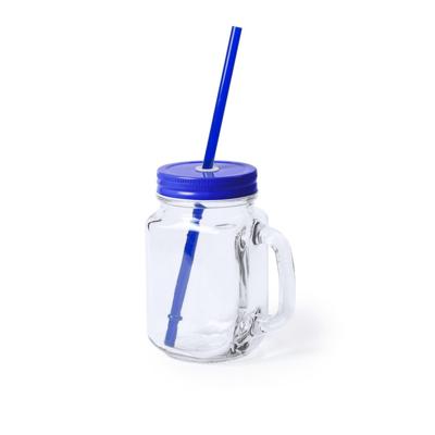 Mason Jar drinkbekers - glas - dop blauw met rietje - 500 ml - afsluitbaar - fruit shakes