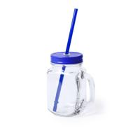 Mason Jar drinkbekers - glas - dop blauw met rietje - 500 ml - afsluitbaar - fruit shakes