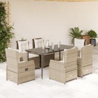 7-delige Tuinset met kussens poly rattan beige