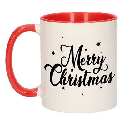 Merry Christmas met sterren kerstcadeau kerstmok rood 300 ml