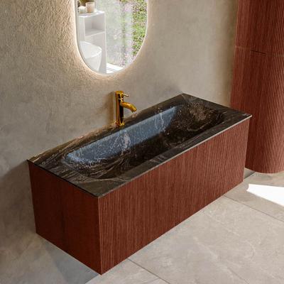Badmeubel Mondiaz Kurve-Dlux | 110 cm cm | Meubelkleur Ruby | Wastafelkleur Lava | Solid surface | Wasbak midden spoelbak | 1 kraangat