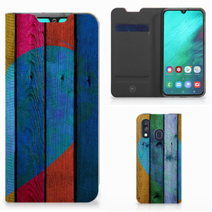 Samsung Galaxy A40 Book Wallet Case Wood Heart - Cadeau voor je Vriend