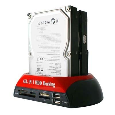 Alles in 1 HDD Dock Station voor twee 2.5 inch/3.5 inch SATA/IDE harde schijven en met kaartlezer plus Hub