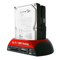 Alles in 1 HDD Dock Station voor twee 2.5 inch/3.5 inch SATA/IDE harde schijven en met kaartlezer plus Hub