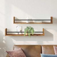 Wandplank met plank 2 pcs Oud hout 80 x 16 x 14 cm Bewerkt hout
