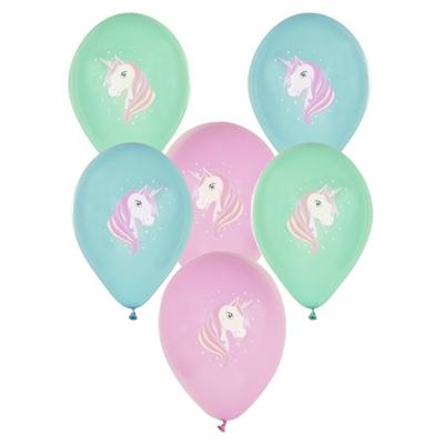 Eenhoorn thema print ballonnen 29 cm - 6x stuks - Unicorn kinder verjaardag thema