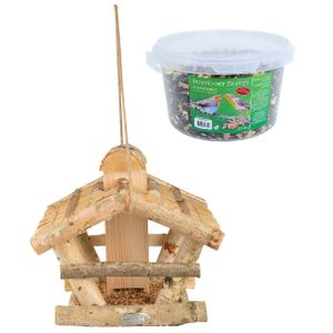 Vogelhuisje/voedersilo hout 30 cm inclusief 4-seizoenen energy vogelvoer