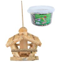 Vogelhuisje/voedersilo hout 30 cm inclusief 4-seizoenen energy vogelvoer