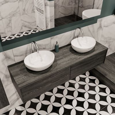 Mondiaz Lush Barco badmeubel eiken Dark brown 150 cm 2 lades mdf 2 waskommen beide zijden 2 kraangaten