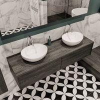 Mondiaz Lush Barco badmeubel eiken Dark brown 150 cm 2 lades mdf 2 waskommen beide zijden 2 kraangaten