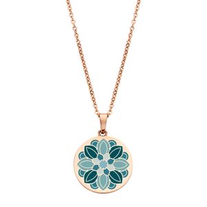CO88 Collection Majestic 8CN 26123 Stalen Collier met Hanger - Bloem - Lengte 40 + 5 cm - Roségoudkleurig / Groen / Blauw