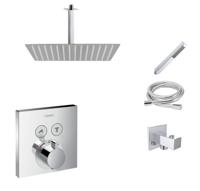 Hansgrohe Shower Select inbouw douchekraan met Mueller Cube 30cm douchekop en plafondarm regendouche chroom - thumbnail