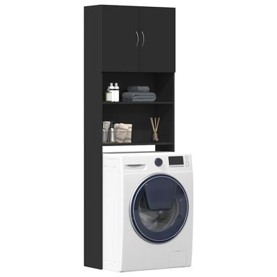 Wasmachinekast 64x24x190 cm bewerkt hout zwart