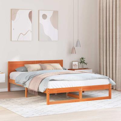 Bedframe met hoofdeinde Bruin 160 x 200 cm Massief grenenhout