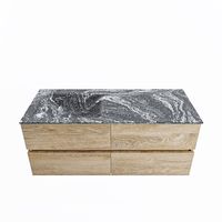 MONDIAZ VICA-DLUX 120cm badmeubel onderkast Washed Oak 4 lades. Inbouw wastafel CLOUD links zonder kraangat, kleur Lava.