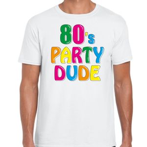 Bellatio Decorations Disco t-shirt heren -&amp;nbsp;80's party dude&amp;nbsp;- wit - jaren 80 - carnaval/foute party 2XL  -