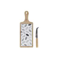 Set voor voorgerechtjes DKD Home Decor Wit/Zwart Bamboe Keramiek Lakens Cottage 3 Onderdelen 33 x 12 x 1 cm (3 piezas)