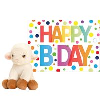 Pluche dieren knuffel schaap/lammetje 12 cm met Happy Birthday wenskaart