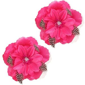 Set van 6x stuks roze speld Hawaii haarbloem met veertjes