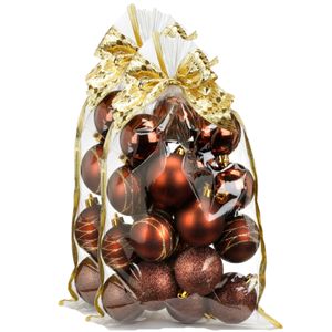 40x stuks kunststof kerstballen bruin mix 6 cm in giftbag