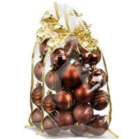 40x stuks kunststof kerstballen bruin mix 6 cm in giftbag