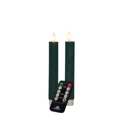 Dinerkaars wax led bewegende vlam op batterij met afstandsbediening 2 stuks h18 cm antiek groen - Annas collection