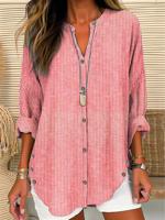 Buckle Striped Casual Blouse - thumbnail