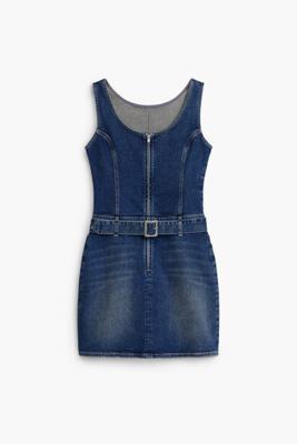 Denim jurk met riem - BLUE - L