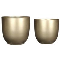 Plantenpot/bloempotten set - 2x stuks - keramiek - goud - D19 en D25 cm - thumbnail